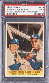 1958 Topps "World Series Batting Foes" #418 Mickey Mantle/Hank Aaron - PSA EX 5